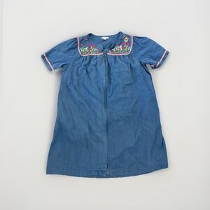 Go Softly Patio Embroidered Birds Short Sleeve Zip Front Denim Patio Dress XL